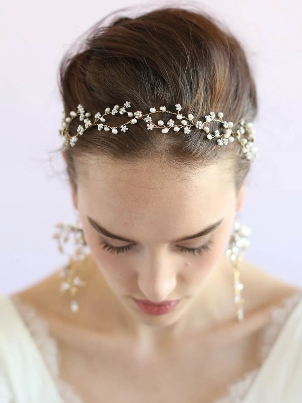 Pearl & Crystal Bridal Hair Vine - White and Gold Accent